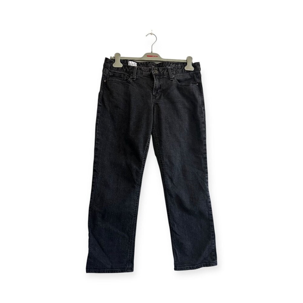 Gap Real Straight Black Petite Jeans 32R Mid-Rise Stretch Denim Classic Fit Wome